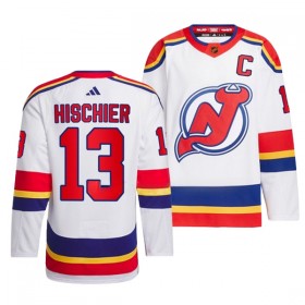 New Jersey Devils Trikot Nico Hischier 13 Adidas 2022-23 Weiss Reverse Retro 2.0 Authentic - Herren